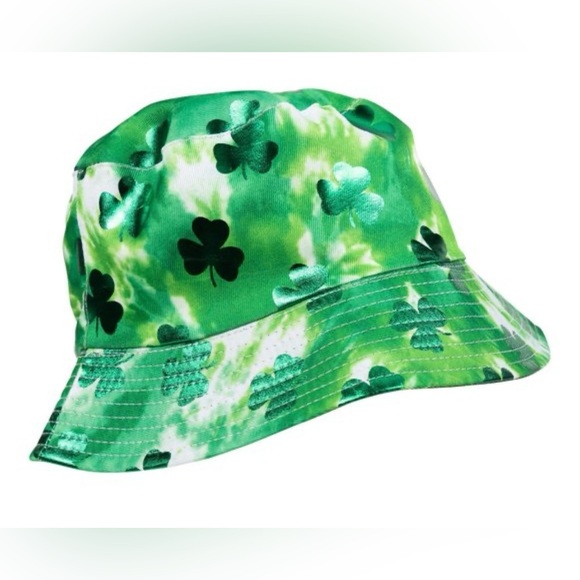 Green & White Tie Dye with Shimmery Green Shamrock Hat for Costume Dress Up! - Picture 3 of 5